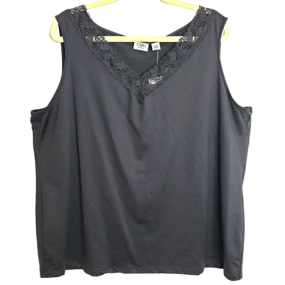 Cato Plus Sportswear Black Laced V Neck Tank Top 22/24W NEW